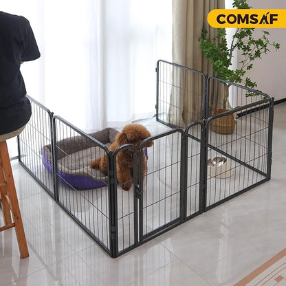 ComSaf Dog Playpen Indoor, 24" Height 2 Panels Metal Dog Fence,Playpen for Medium/Small Dogs, Portable Pet Puppy Playpen for Indoor