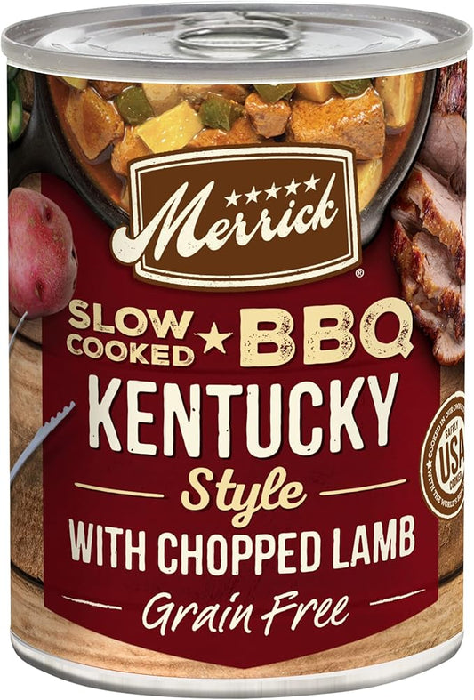 Merrick Slow-Cooked BBQ Premium And Healthy Real Meat Grain Free Canned Dog Food, Kentucky Style With Lamb - (Pack of 12) 12.7 oz. Cans