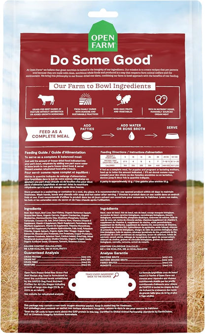 Open Farm Freeze Dried Raw Patties for Dogs, Humanely Raised Meat Recipe with Non-GMO Superfoods and No Artificial Flavors or Preservatives, Grass Fed Beef Recipe, 10.5oz
