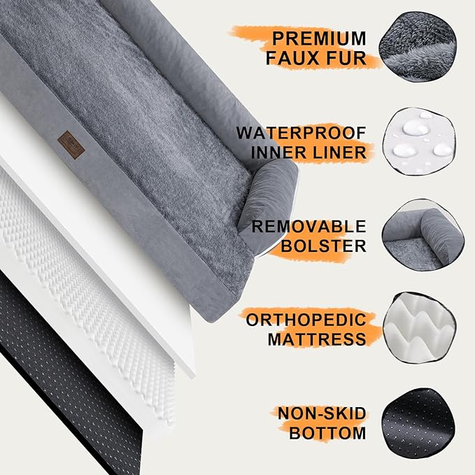 Large Dog Bed Orthopedic Washable, Medium Large XXXLarge Dogs, Orthopedic Dog Bed with Waterproof Cover and Removable Egg Foam, Couch Bed Bolster