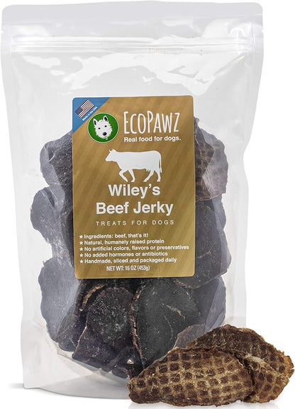 Wiley's Beef Jerky Pet Treats | Grain Free Dog Jerky Treats Made in USA | All Natural Pet Treats for Dogs | Beef Dog Treats (Beef, 16 oz. bag)