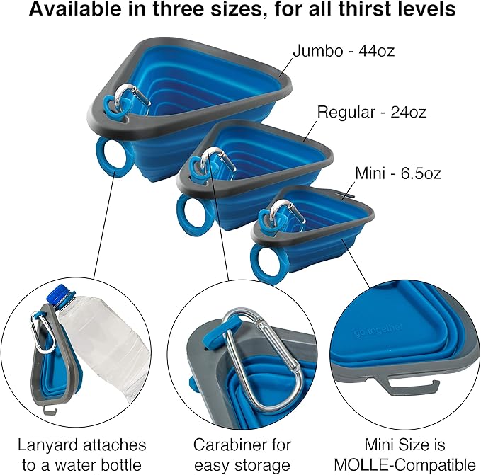 Kurgo Collapsible & Portable Travel Dog Bowl | Mash N’ Stash | Portable Water for Dogs | Food Grade Silicone Collapsible Dog Bowl | BPA No | Pet Travel Accessories | Holdsup to 24 oz (Regular), Blue