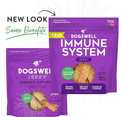 DOGSWELL Immunity & Defense, Flaxseed Oil, Turmeric, Vitamin E & A, Healthy Aging, Chicken Jerky 24 oz (842197)