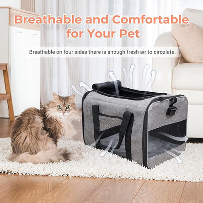 COOLBEBE Cat Dog Carrier with Upgraded Wheel, Collapsible Airline Approved Pet Carriers for Small Dogs and Cats,Soft Animal Travel Carrier Bag for Flight Outdoor Camping (Grey)