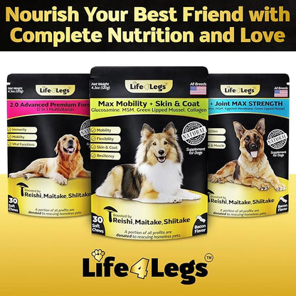 Soft Chews Hip and Joint Supplement for Dogs - Dog Joint Pain Relief Treats - Glucosamine, Chondroitin, Turmeric- Mobility Supplement (Hip & Joint + Skin & Coat, Bacon - 30 Soft Chews)