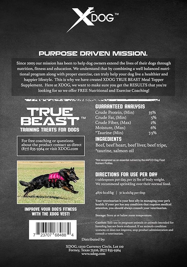 Xdog True Beast Freeze-Dried Raw Dog Food Topper - Organs, Meat & Bone (Grass Fed/Pasture Raised). Salmon Oil, Coconut Oil, Pumpkin and Fermented Probiotics + Taurine (Cardiovascular Support) - Beef