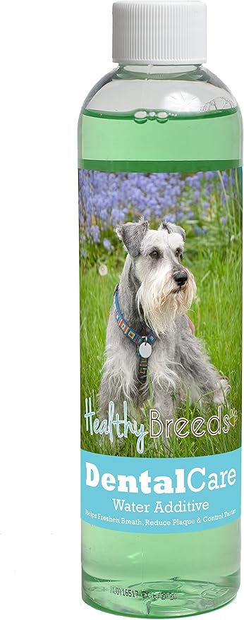 Healthy Breeds Dog Dental Care Water Additive for Miniature Schnauzer - Helps Freshen Breath, Reduce Plaque & Control Tartar - Mint Flavor - 8 oz