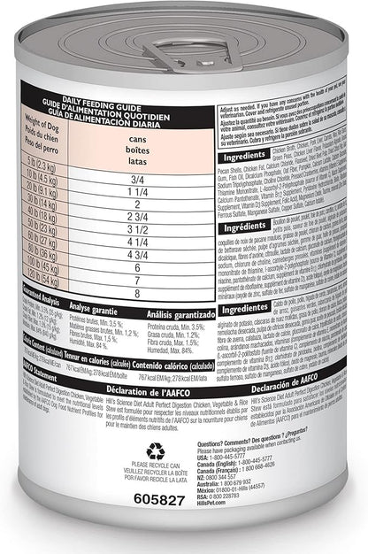 Hill's Science Diet Perfect Digestion, Adult 1-6, Digestive Support, Wet Dog Food, Chicken, Vegetable & Rice Stew, 12.5 oz Can, Case of 12