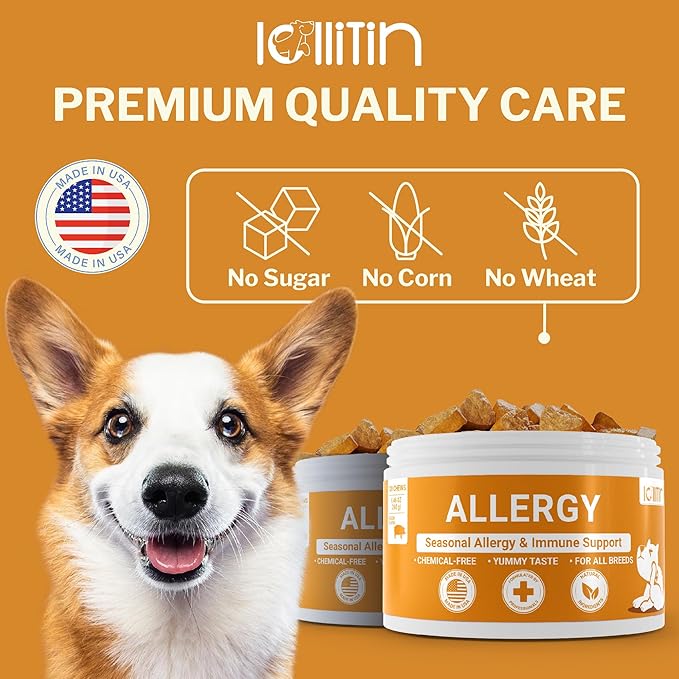 Allergy Relief for Dogs - 120 Chews - Seasonal Allergy, Immune Support, Skin and Coat Health - All Natural, Made in USA