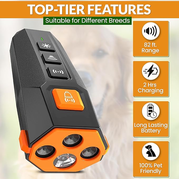 PNG Dog Bark Deterrent Device - 82 ft. Range | Anti Barking Device for Dogs | Dog Training & Behavior Aids | Ultrasonic Bark Stopper with LED Flashlight | Dog Whistle to Stop Barking Neighbors Dog