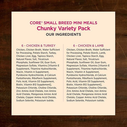 Wellness CORE Natural Grain Free Mini Meals Shredded Variety Pack, 3-Ounce (Pack of 12)