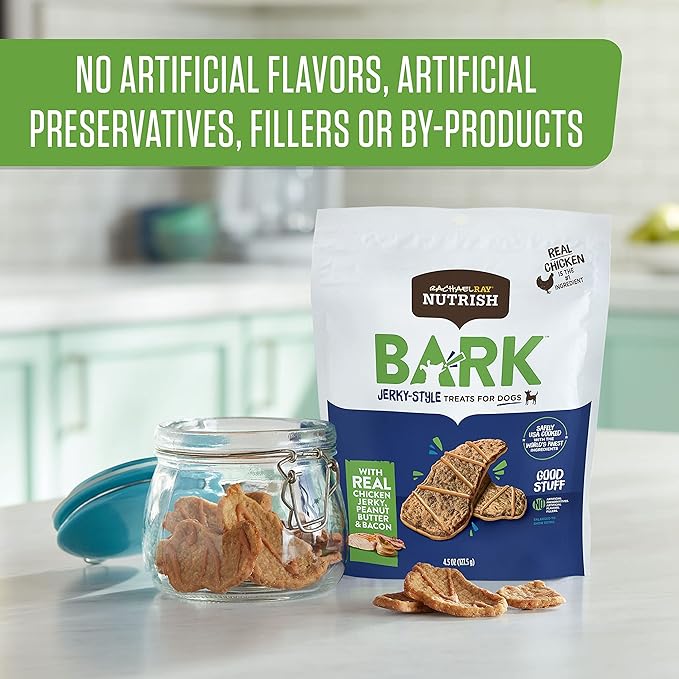 Nutrish Rachael Ray Bark Jerky-Style Dog Treats with Real Chicken Jerky, Peanut Butter & Bacon, 4.5 Ounce (Pack of 5)