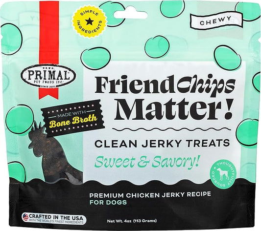 Primal Chicken Jerky Dog Treats Made with Chicken Bone Broth for Dogs, FriendChips Matter Chewy Dog Treat, 4 oz