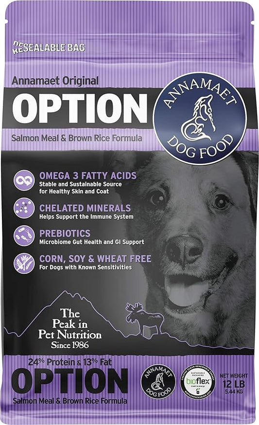 Annamaet Original Option Formula Dry Dog Food, 24% Protein (Salmon & Brown Rice), 12-lb Bag