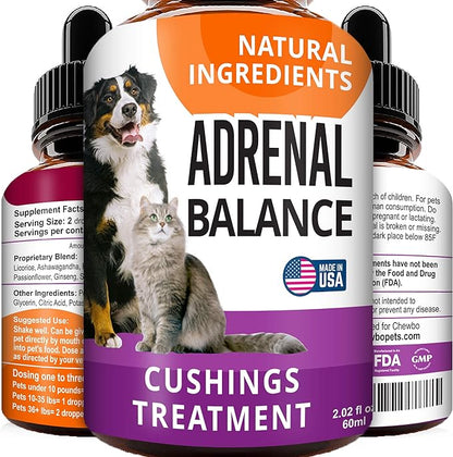 Adrenal Balance for Dogs and Cats - Cushings Treatment for Pets, Adrenal Support w/ Ashwagandha, Licorice Root, Rhodiola Rosea - 2oz Herbal Drops