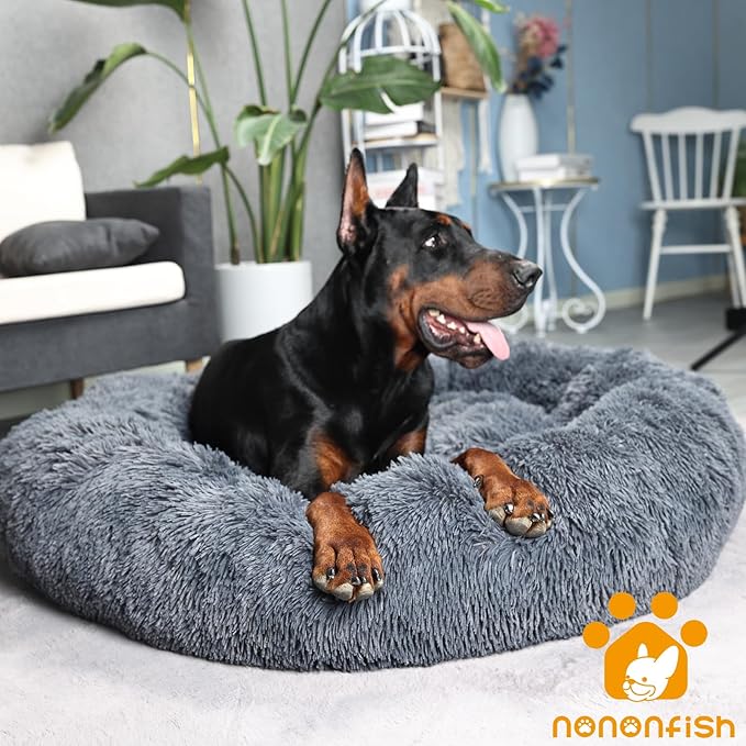 Dog Beds for Extra Large Dogs Calming Dog Bed Washable Fluffy Anti-Anxiety Round Pet Bed 45 Inches Detachable Dog Bed,Fits up to Large Dog