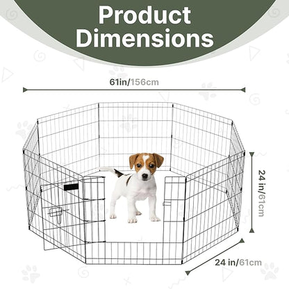 Premium Dog playpen - Foldable Metal Pet Playpen with 8 24x24In Panels, Dog Exercise Pen with Door, Dog Play Pen Indoor/Outdoor, Puppy Playpen 61x24 Inches, X pens for Dogs, Black