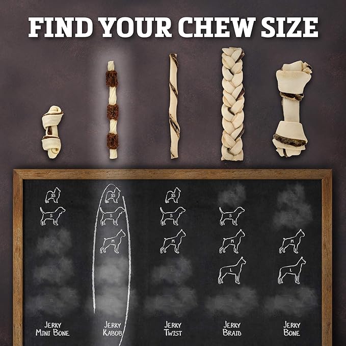 Rawhide Dog Treats | Healthy, Grass-Fed Buffalo Jerky Raw Hide Chews | Hickory Smoked Flavor | Jerky Kabob, 18 Count