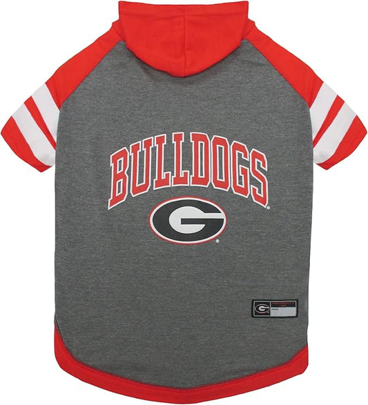 NCAA GEORGIA BULLDOGS HOODIE for DOGS & CATS, X-SMALL COLLEGIATE Licensed DOG HOODY Tee Shirt. Sports HOODY T-Shirt for Pets. COLLEGE Sporty Dog Hoodie Shirt.
