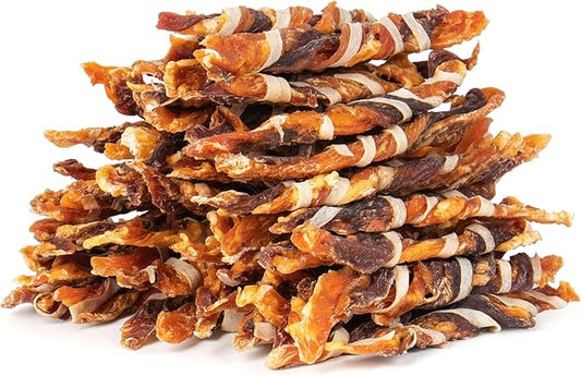 MON2SUN Dog Treats, Triple Flavor Jerky Twist Sticks, 4.5-5 Inch Chicken Duck and Codfish Sticks Dog Chews for Small Dogs, Healthy Dog Snacks, 17.64 oz (50 Count-Pack of 1)