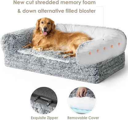 EHEYCIGA Foldable Human Dog Bed for Adult, Orthopedic Memory Foam Dog Bed for Humans, Waterproof Human Dog Bed for People, Faux Fur Human Sized Dog Bed, Grey, 72"x44"x12"