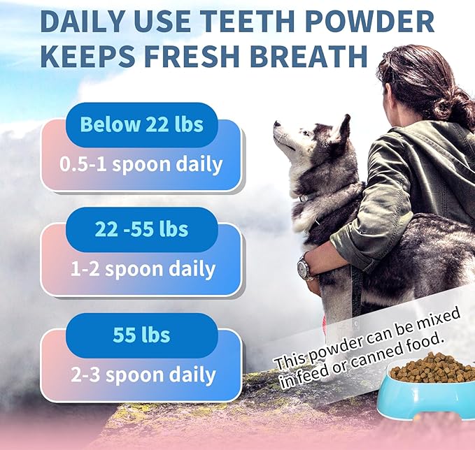 Dog Teeth Cleaning Powder - Simple Feeding,Tartar Plaque Removal Aid/Eliminate Oral Odor/Pet Dental Care, with Super Fucoidan, Norwegian Kelp, 1.4 Oz