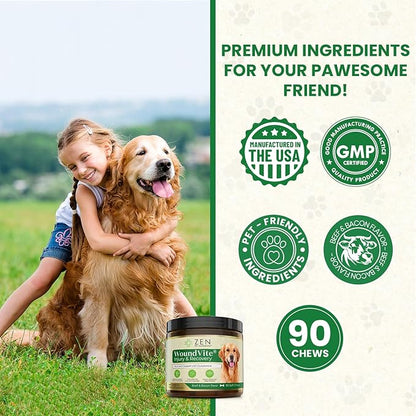 Zen Pet Nutrients WoundVite Hip and Joint Chews for Dogs - Dog Hip and Joint Supplement with Glucosamine Chondroitin, Hyaluronic Acid and MSM for Dog Surgery, Recovery and Joint Relief