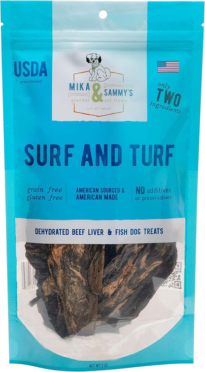 Mika & Sammy's Gourmet Beef Liver & Mackeral Jerky Dog Treats Made in The USA. (Surf & Turf 5 oz)