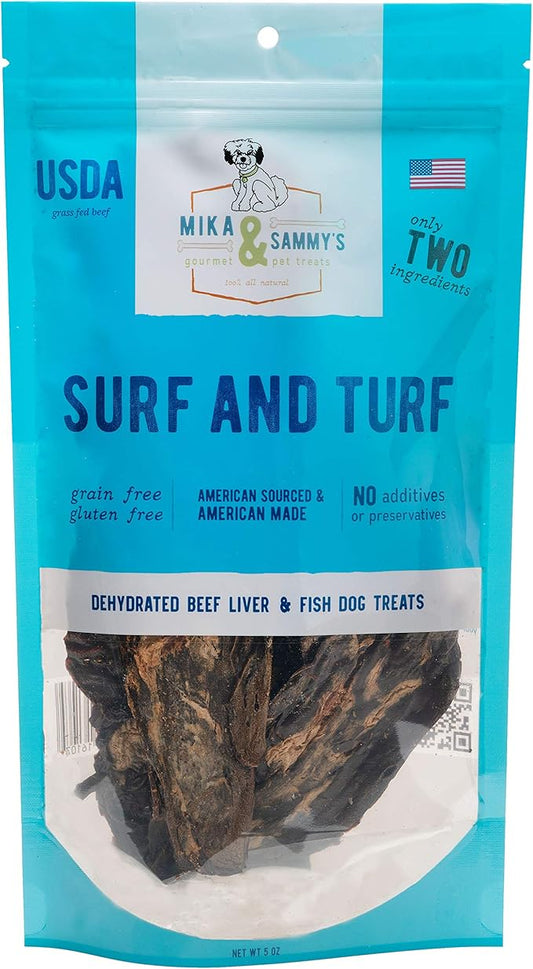 Mika & Sammy's Gourmet Beef Liver & Mackeral Jerky Dog Treats Made in The USA. (Surf & Turf 5 oz)