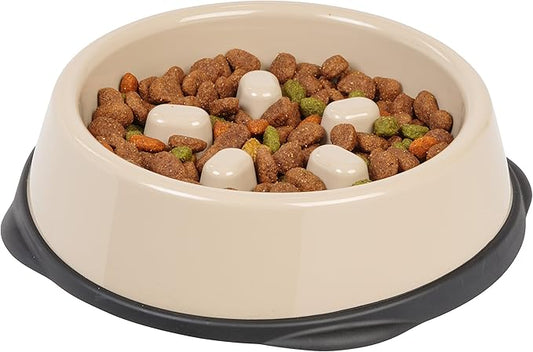 IRIS USA 2 Cups Slow Feeder Dog Bowl, Anti-Choking, Anti-Slip, Easy to Clean, Interactive Puzzle Toy, Healthy Digestion, Short snouted, Dogs Cats & Other Pets, BPA, PVC, Phthalate Free, Beige/Black
