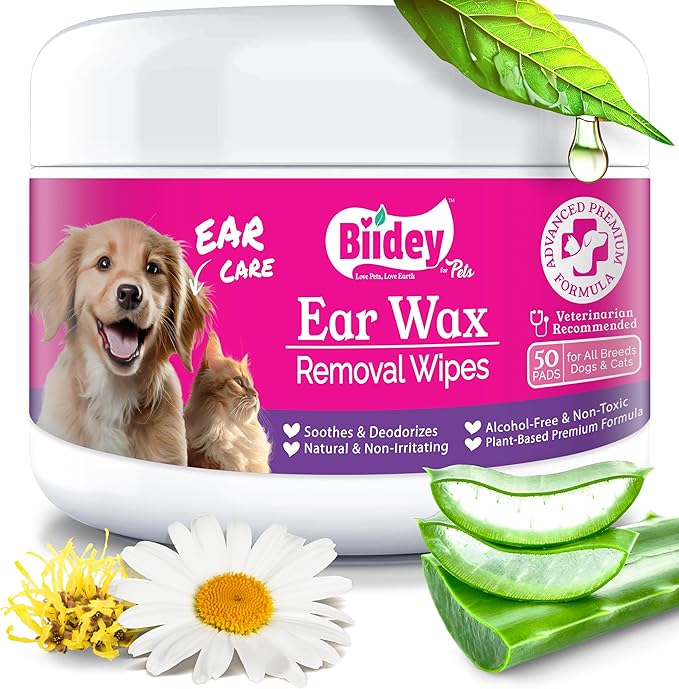 Dog Ear Wipes, Ear Cleaner for Dogs and Cats, Relieve Ear Itching, Inflammation & Infections, Clean Ear Wax, Debris, Soothe & Deodorize, Natural Organic Essential Grooming Supplies, Paw Cleaner