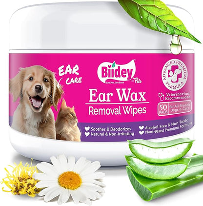 Dog Ear Wipes, Ear Cleaner for Dogs and Cats, Relieve Ear Itching, Inflammation & Infections, Clean Ear Wax, Debris, Soothe & Deodorize, Natural Organic Essential Grooming Supplies, Paw Cleaner