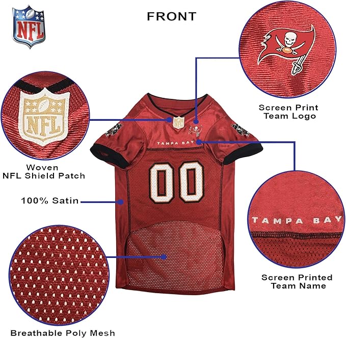 NFL Tampa Bay Buccaneers Dog Jersey, Size: Small. Best Football Jersey Costume for Dogs & Cats. Licensed Jersey Shirt