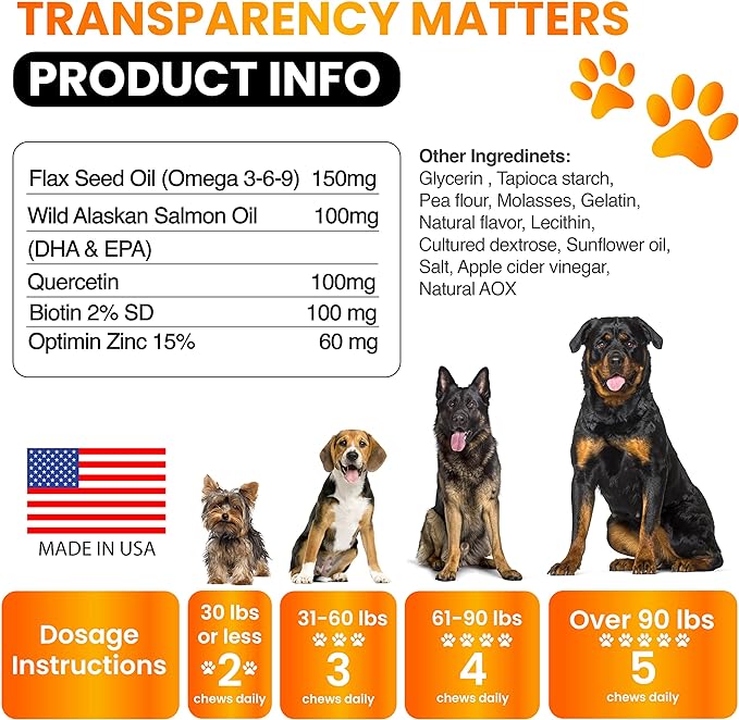 Omega 3 for Dogs - Fish Oil for Dogs Chews - Allergy and Dog Itch Relief - Dog Anti Shedding Supplement - Joint Health Treatment - Dog Skin and Coat Supplement - Salmon Oil - EPA & DHA Fatty Acids
