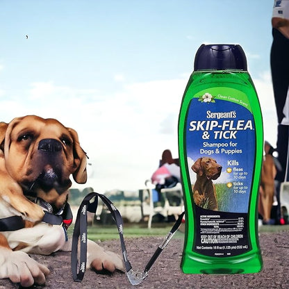 Flea and Tick for Dogs Shampoo 2-Pack, Kills Fleas, Ticks, Lice, Gentle on Sensitive Skin, Fresh Cotton Scent, Dog Flea and Tick Shampoo includes Moofin SS Pet Training Whistle, 18 oz Each