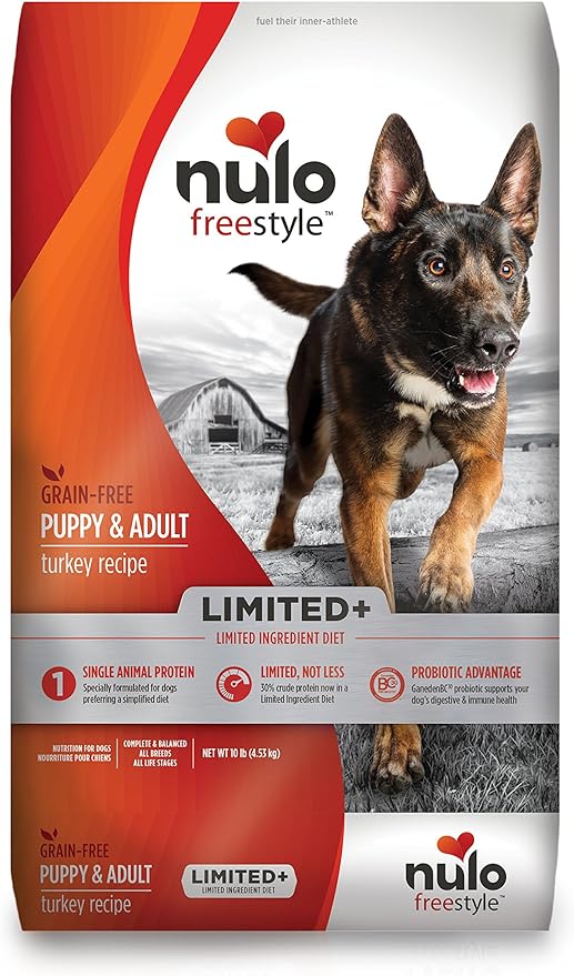 Nulo All Natural Dog Food: Freestyle Limited Plus Grain Free Puppy & Adult Dry Dog Food - Limited Ingredient Diet for Digestive & Immune Health - Allergy Sensitive Non GMO Turkey Recipe - 10 lb Bag
