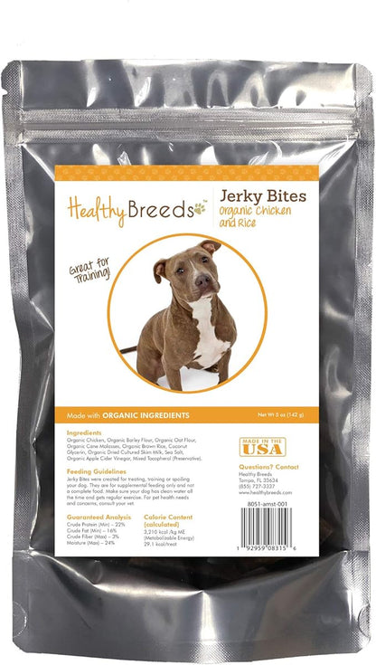 Healthy Breeds American Staffordshire Terrier Jerky Bites Chicken & Rice Recipe Dog Treats 5 oz