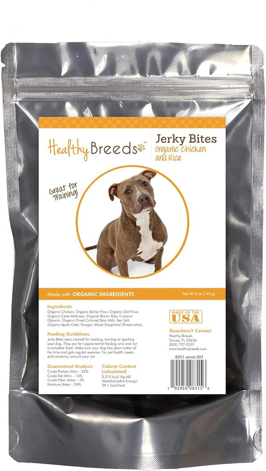 Healthy Breeds American Staffordshire Terrier Jerky Bites Chicken & Rice Recipe Dog Treats 5 oz