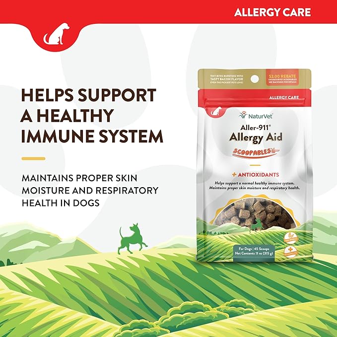 NaturVet Scoopables Aller-911 Dog Allergy Support Vitamins - Supports Immunity & Seasonal Allergies in Dogs - Hickory Smoked Bacon Flavored Pet Health Supplement | 11oz Bag