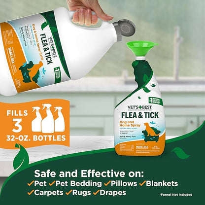 Vet’s Best Flea & Tick Home Spray Refill for Dogs – Cotton Spice Scent Dog Flea & Tick Aid – Made in The USA – Flea & Tick Home Spray – Flea Protection for Dogs – 96 oz