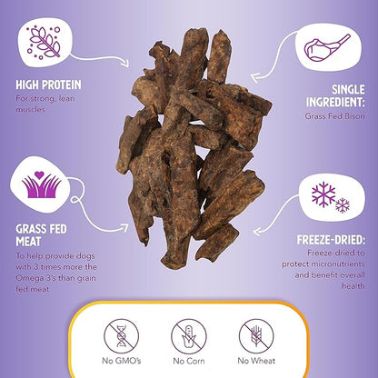 Health Extension 100% Pure Bison Bite Treats for Dogs-Single Ingredient, Grain-Free, High-Protein Snacks for All Breeds & Ages-Dried Bison(4.5Oz/127g)