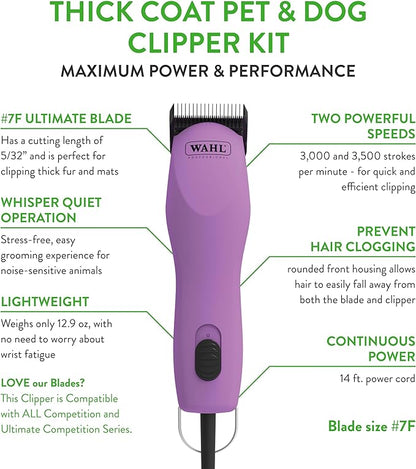 WAHL Professional Animal Thick Coat Pet Clipper & Dog Clipper (#9787-300) - Dog Hair Remover - Grooming Clippers for Dog, Cat & Pets - for Thick Haired Dogs & Pets - 2 Speeds - Pink