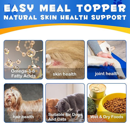 Salmon Oil for Dogs & Cats, Omega 3 Fish Oil for Dog's Skin and Coat, Natural EPA + DHA Fatty Acids for Joint Function, Immune & Heart Health, Wild Alaskan Salmon Oil 250ml for All Ages & All Breeds.