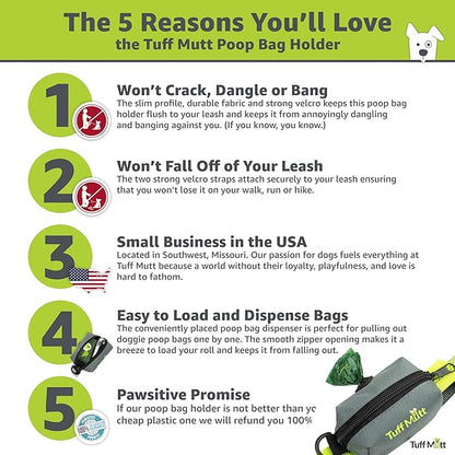 Dog Poop Bag Holder for Leash, Accessory For All Leashes, Lightweight Doggie Poop Bag Dispenser Allows For Easy Access To Pet Waste Bags, Includes Doggy Bags for Poop Holders