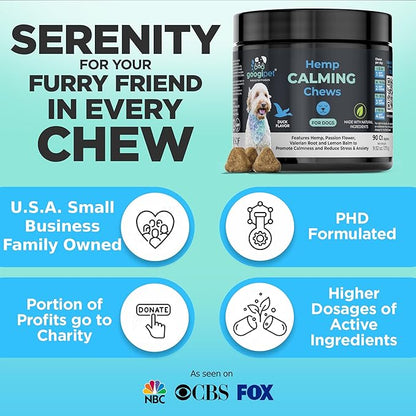 Googipet Hemp Calming Chews for Dogs - Separation Anxiety Relief for Dogs, Dog Calming Chews with Valerian Root, & Hemp, Non-Drowsy Dog Calming Treats - Helps Aid with Thunder, Shaking & Barking