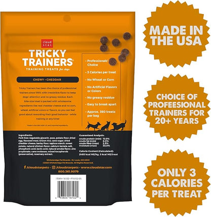 Cloud Star Tricky Trainers Soft & Chewy Dog Training Treats 14 oz Pouch, Cheddar Flavor, Low Calorie Behavior Aid with 360 treats