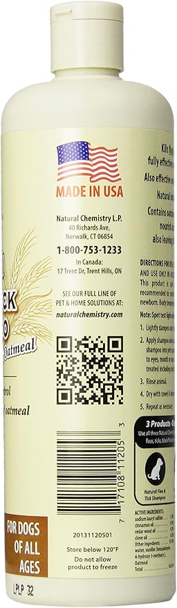 Natural Flea and Tick Shampoo with Oatmeal for Dogs, 16.9-Ounce