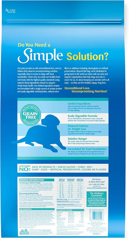 Wellness Natural Pet Food Simple Natural Limited-Ingredient Grain-Free Dry Dog Food, Easy to Digest for Sensitive Stomachs, Supports Skin & Coat (Healthy Weight, Salmon and Peas, 24-Pound Bag)