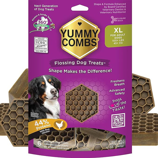 Dog Dental Treats | Vet VOHC Approved | Protein Treat | Dental Care & Cleaning Comb Shape | Yummy Dog Treats | Dental Dog Treats for Extra Large Dogs (12oz, 6 Count)