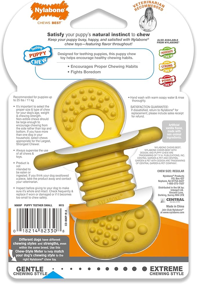 Nylabone Puppy Rubber Teether - Puppy Chew Toys for Teething - Puppy Supplies - Vanilla Flavor, Small/Regular (1 Count)